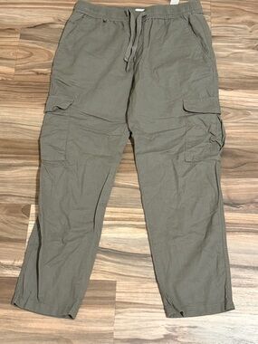 Porter & Ash Pants Men’s M Olive Green Linen Blend Cargo Drawstring Casual Beach